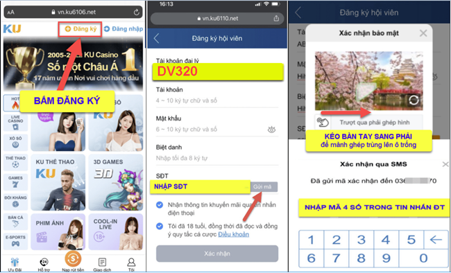 đăng kí tài khoản kubet điện thoại